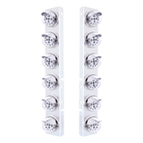 SS Front Air Cleaner Bracket With 12X 17 Amber LED Dual Function Reflector Lights & SS Visors For Peterbilt-Clear Lens