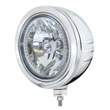 Stainless Bullet Embossed Stripe Headlight Housing With 34 Amber LED Crystal Halogen Headlight