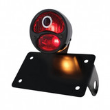 Black 1928 DUO Lamp & Blue Dot Style Tail Light Assembly With Horizontal Mounting Bracket For Motorcycle