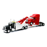 1:32 Scale Peterbilt 379 Tow Truck with Red 387 Cab Semi Truck Diecast Model 1:32 Scale Peterbilt 379 Tow Truck with Red 387 Cab Semi Truck Diecast Model