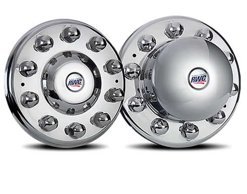 22.5" Stainless Steel Mirror Finish Unitized Cover-Up Hub Cover - Front & Rear