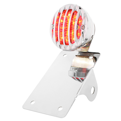 Motorcycle LED "Bobber" Style Vertical Tail Light With Chrome Grille Bezel