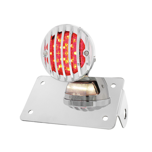 Motorcycle LED "Bobber" Style Horizontal Tail Light With Chrome Grille Bezel