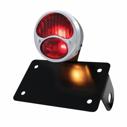 SS & Black Housing 1928 Ford Model A Style Tail Light Assembly With Horizontal Mounting Bracket For Motorcycle