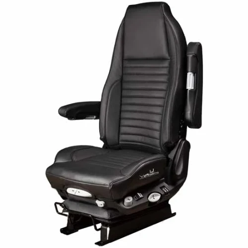 Black Genuine High Back Leather Air Seat With Standard Base, Dual Arm Rest, Heat & Vent