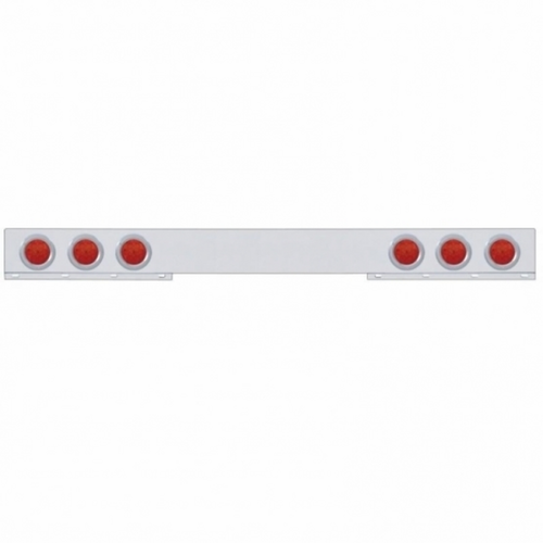 Stainless 1 Piece Rear Light Bar With Six 7 LED 4" Reflector Lights & Bezels - Red LED/Red Lens