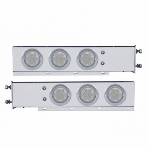 3-3/4" Bolt Pattern SS Spring Loaded Bar With 6X 4" 7 LED Lights & Visors -Red LED/Clear Lens (Pair)