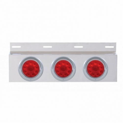 Stainless Top Mud Flap Plate With 3X 10 LED 4" Lights & Visors - Red LED/Red Lens (Each)