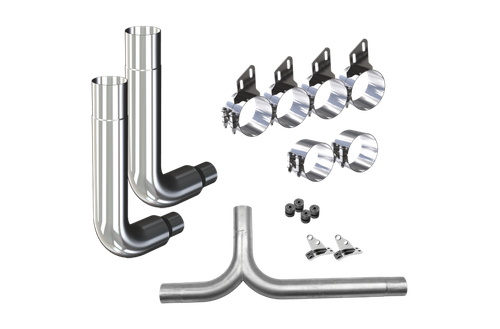 7-inch Exhaust Kit for Peterbilt with Reduced Picket Elbows, Clamps, and Y Pipe