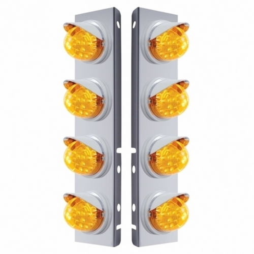 SS Front Air Cleaner Bracket With 8X 17 LED Dual Function Clear Style Reflector Lights For Peterbilt