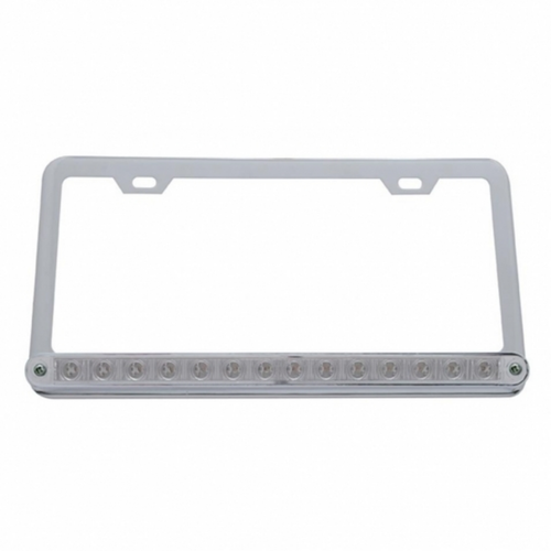 Chrome License Plate Frame With 14 LED 12" Light Bar - Red LED/Clear Lens