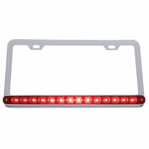 Chrome License Plate Frame With 14 LED 12" Light Bar - Red LED/Red Lens