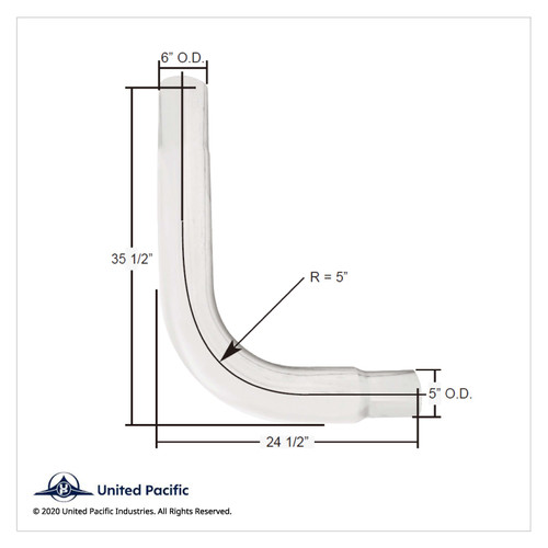 Chrome 90 Degree Exhaust Elbow, Reduce 6" O.D To 5" O.D. - 35" X 24" Chrome 90 Degree Exhaust Elbow, Reduce 6" O.D To 5" O.D. - 35" X 24"