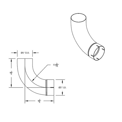 Chrome 90 Degree Exhaust Expanded Elbow, 6" I.D. To 6" O.D. - 13" X 13" Chrome 90 Degree Exhaust Expanded Elbow, 6" I.D. To 6" O.D. - 13" X 13"