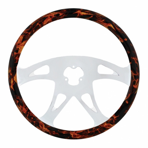 18" Flame Steering Wheel With Hydro-dip Finish Wood - Boss 18" Flame Steering Wheel With Hydro-dip Finish Wood - Boss