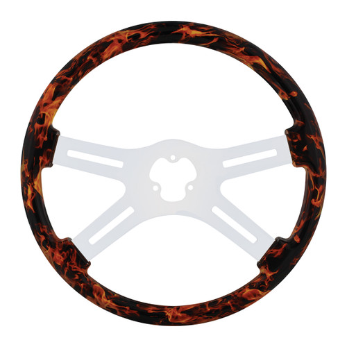 18" Flame Steering Wheel With Hydro-dip Finish Wood - 4 Spoke 18" Flame Steering Wheel With Hydro-dip Finish Wood - 4 Spoke