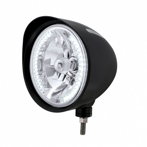 Black "Billet" Style Groove Headlight With Visor H4 Bulb With 34 White LED Black "Billet" Style Groove Headlight With Visor H4 Bulb With 34 White LED