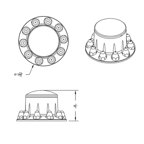Dome Rear Axle Cover With 1-1/2" Push-On Standard Nut Covers - Chrome Dome Rear Axle Cover With 1-1/2" Push-On Standard Nut Covers - Chrome