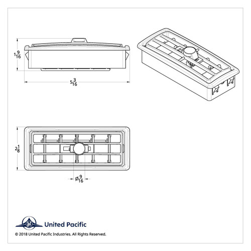 Chrome Plastic A/C Vent With Indent For 2002-2005 Kenworth - Center Chrome Plastic A/C Vent With Indent For 2002-2005 Kenworth - Center