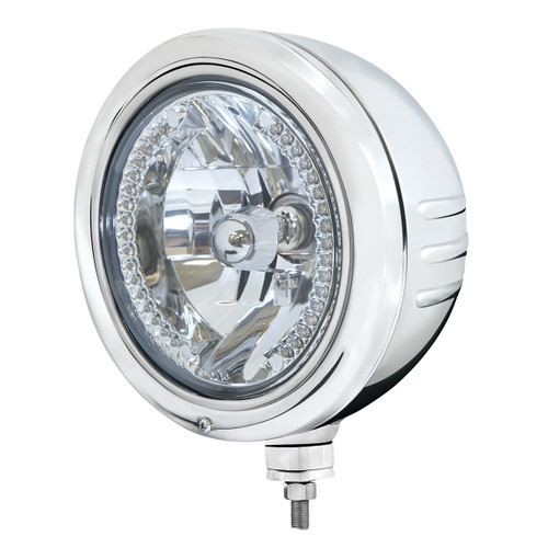 Stainless Classic Embossed Stripe Headlight Housing With 34 Amber LED Crystal Halogen Headlight Stainless Classic Embossed Stripe Headlight Housing With 34 Amber LED Crystal Halogen Headlight