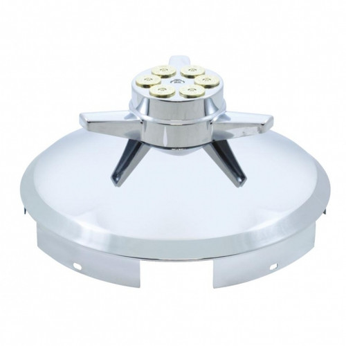 5 Even Notched Chrome Front Hubcap With Gun Cylinder Spinner - 1" Lip 5 Even Notched Chrome Front Hubcap With Gun Cylinder Spinner - 1" Lip