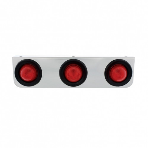 Stainless Light Bracket With Three 2-1/2" Beehive Lights & Grommets - Red Lens Stainless Light Bracket With Three 2-1/2" Beehive Lights & Grommets - Red Lens