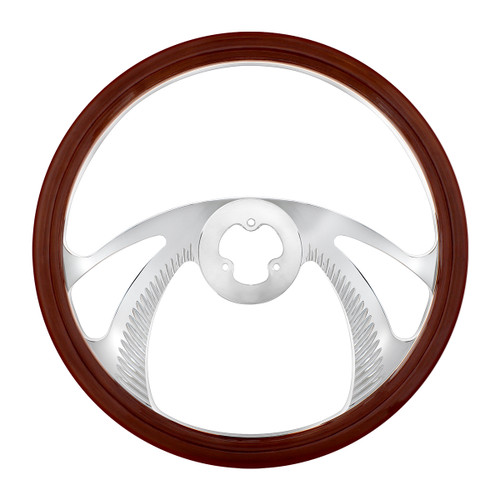 18" Chrome Aluminum "Scorpion" Style Steering Wheel With Wood Rim 18" Chrome Aluminum "Scorpion" Style Steering Wheel With Wood Rim