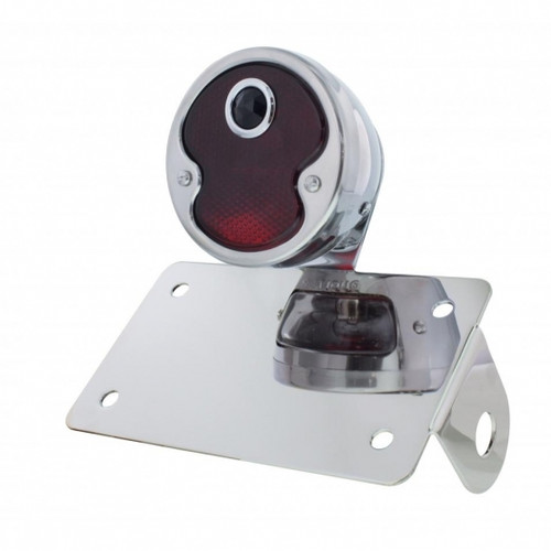 Chrome Horizontal Side Mount LP Bracket For Motorcycle With 1932 "DUO Lamp" Blue Dot Lens Tail Light Chrome Horizontal Side Mount LP Bracket For Motorcycle With 1932 "DUO Lamp" Blue Dot Lens Tail Light
