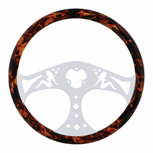 18" Flame Steering Wheel With Hydro-dip Finish Wood - Lady 18" Flame Steering Wheel With Hydro-dip Finish Wood - Lady