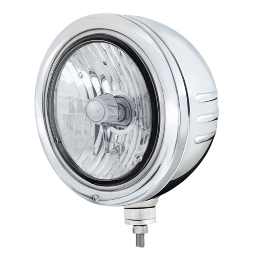 Stainless Bullet Embossed Stripe Headlight Housing With Crystal H4 Halogen Headlight Stainless Bullet Embossed Stripe Headlight Housing With Crystal H4 Halogen Headlight