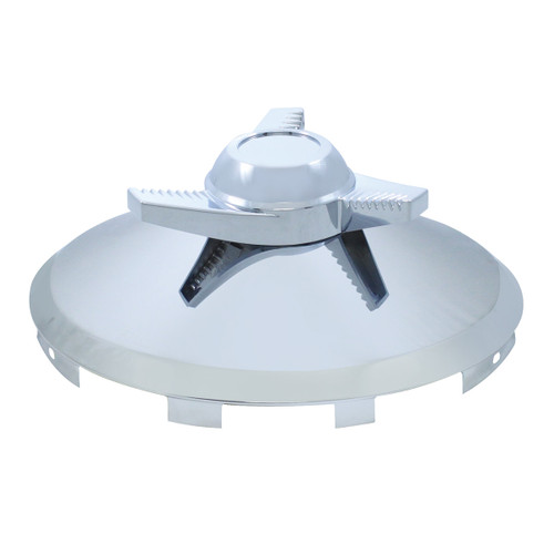 Universal Chrome Front Hubcap With 3 Bar Right Swing Spinner - 7/16" Lip Universal Chrome Front Hubcap With 3 Bar Right Swing Spinner - 7/16" Lip