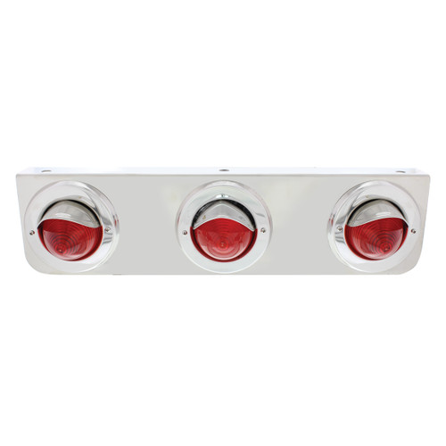 Stainless Steel Bracket With 3 Red Beehive Clearance Lights & Visor Bezels Stainless Steel Bracket With 3 Red Beehive Clearance Lights & Visor Bezels