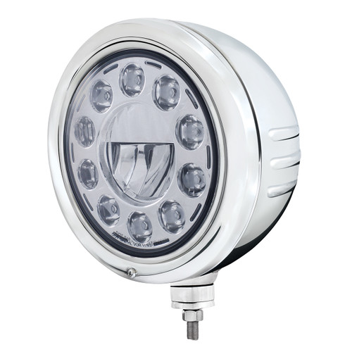 Stainless Classic Embossed Stripe Headlight Housing With 11 LED Crystal 7" Round Headlight Stainless Classic Embossed Stripe Headlight Housing With 11 LED Crystal 7" Round Headlight