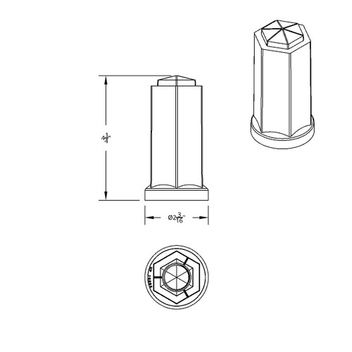 33mm X 4-1/4" Tall Chrome Plastic Hexagon Style Thread-On Nut Cover (Bulk) 33mm X 4-1/4" Tall Chrome Plastic Hexagon Style Thread-On Nut Cover (Bulk)