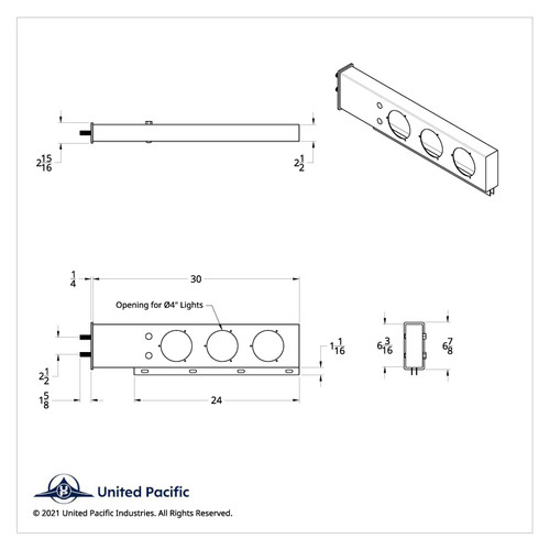 2-1/2" Bolt Pattern 430 SS Spring Loaded Light Bar With Three 4" Light Cutouts (Pair) 2-1/2" Bolt Pattern 430 SS Spring Loaded Light Bar With Three 4" Light Cutouts (Pair)