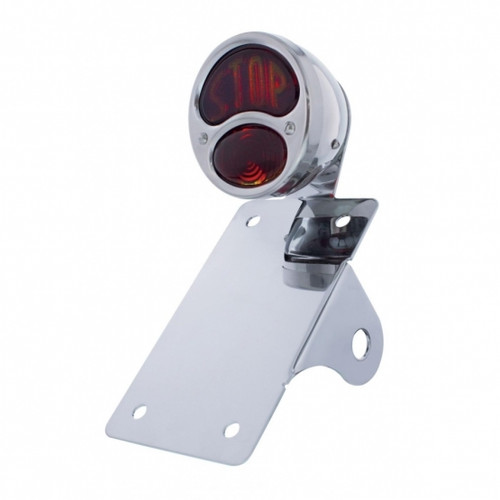Chrome Vertical Side Mount License Bracket For Motorcycle With 1928 "STOP DUO Lamp" Tail Light Chrome Vertical Side Mount License Bracket For Motorcycle With 1928 "STOP DUO Lamp" Tail Light