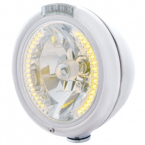 Chrome Classic Headlight H4 With 34 Amber LED & LED Signal - Clear Lens Chrome Classic Headlight H4 With 34 Amber LED & LED Signal - Clear Lens