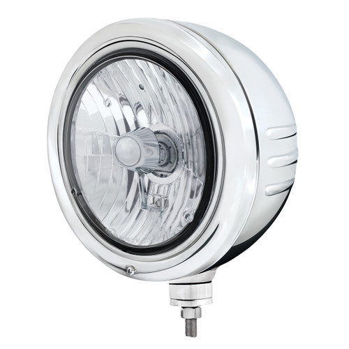 Stainless Classic Embossed Stripe Headlight Housing With Crystal H4 Halogen Headlight Stainless Classic Embossed Stripe Headlight Housing With Crystal H4 Halogen Headlight