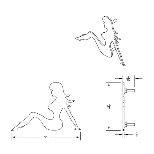 6-1/2" X 9" Chrome Sitting Lady Cutout - Facing Left 6-1/2" X 9" Chrome Sitting Lady Cutout - Facing Left