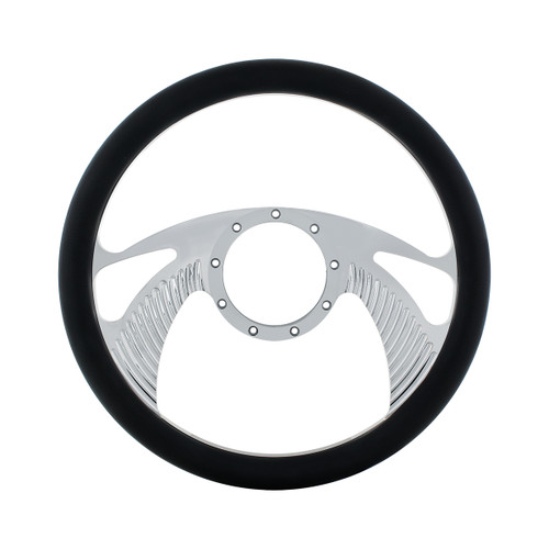 14" Chrome Aluminum Scorpion Style Steering Wheel With Black Engineered Leather Grip 14" Chrome Aluminum Scorpion Style Steering Wheel With Black Engineered Leather Grip