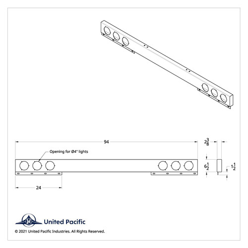 Chrome 1 Piece Rear Light Bar With Six 4" Light Cutouts Chrome 1 Piece Rear Light Bar With Six 4" Light Cutouts