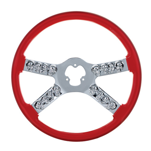 18" Chrome Steering Wheel With Skull Accent - Red 18" Chrome Steering Wheel With Skull Accent - Red