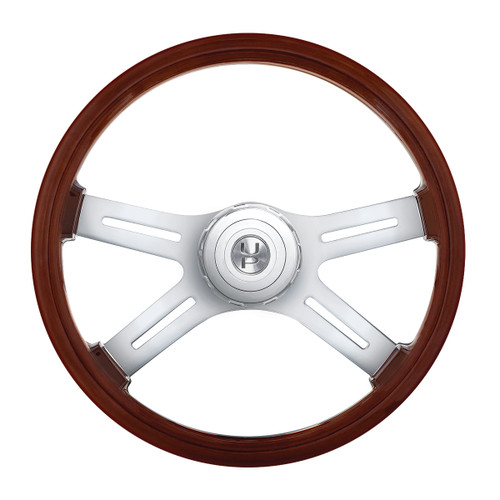 18" 4-Spoke Style Wood Steering Wheel With Hub & Horn Button Kit For Peterbilt (2006+) & Kenworth (2003+) 18" 4-Spoke Style Wood Steering Wheel With Hub & Horn Button Kit For Peterbilt (2006+) & Kenworth (2003+)