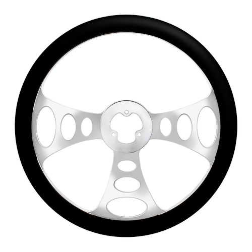 18" Chrome Aluminum "Chopper" Style Steering Wheel With Black Leather Rim 18" Chrome Aluminum "Chopper" Style Steering Wheel With Black Leather Rim
