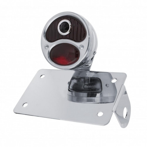 Chrome Horizontal Side Mount LP Bracket For Motorcycle With 1928 "DUO Lamp" Blue Dot Lens Tail Light Chrome Horizontal Side Mount LP Bracket For Motorcycle With 1928 "DUO Lamp" Blue Dot Lens Tail Light