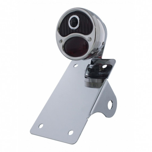 Chrome Vertical Side Mount LP Bracket For Motorcycle With 1928 "DUO Lamp" Blue Dot Lens Tail Light Chrome Vertical Side Mount LP Bracket For Motorcycle With 1928 "DUO Lamp" Blue Dot Lens Tail Light