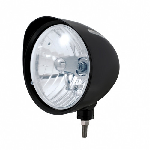 Black "Billet" Style Groove Headlight With Visor Crystal H4 Bulb Black "Billet" Style Groove Headlight With Visor Crystal H4 Bulb