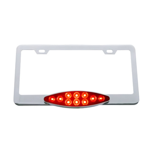 Chrome License Plate Frame With 10 LED Cats Eye Light - Red LED/Red Lens Chrome License Plate Frame With 10 LED Cats Eye Light - Red LED/Red Lens