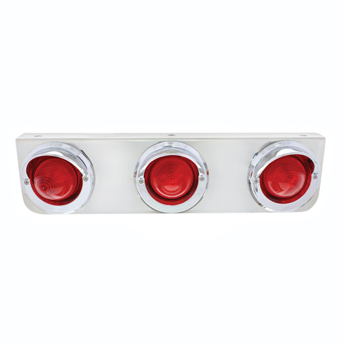 Stainless Steel Bracket With 3 Red Lights & Chrome Visor Bezels Stainless Steel Bracket With 3 Red Lights & Chrome Visor Bezels
