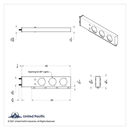 3-3/4" Bolt Pattern 430 SS Spring Loaded Light Bar With Three 4" Light Cutouts (Pair) 3-3/4" Bolt Pattern 430 SS Spring Loaded Light Bar With Three 4" Light Cutouts (Pair)